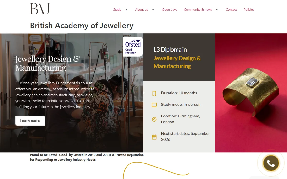 Αρχική σελίδα της British Academy of Jewellery